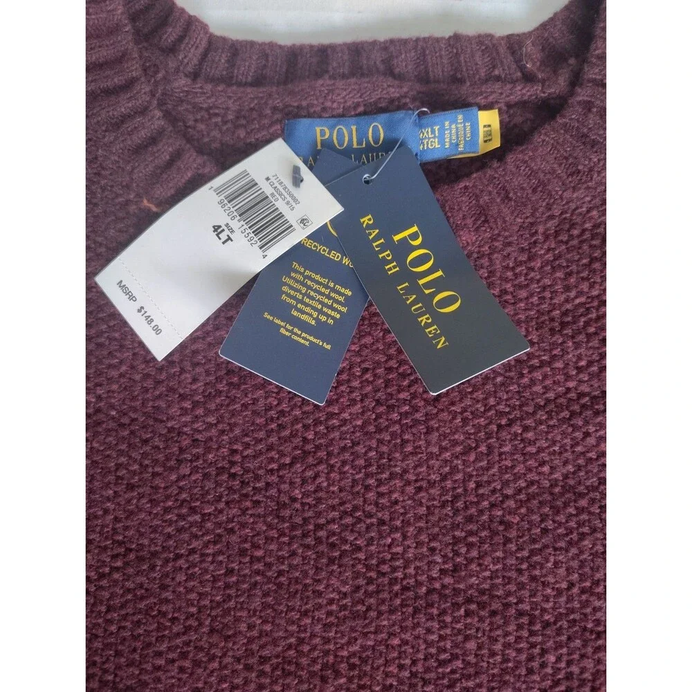 Polo Ralph Lauren Men's 4XL Tall Crewneck Sweater Burgundy Wool Blend NWT $148